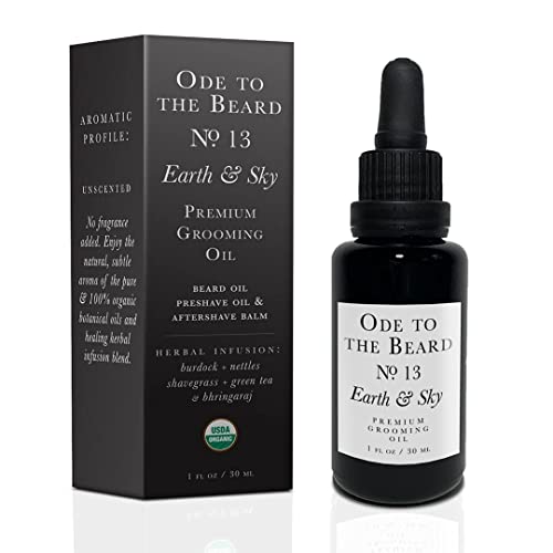 Vegan Mia Organics - Ode To The Beard, Unscented Beard Oil For Men, 3-in-1 Premium Grooming Oil with Argan Oil, Jojoba and More, For Beard Growth and Maintenance - Earth and Sky Beard Oil, 1 fl oz