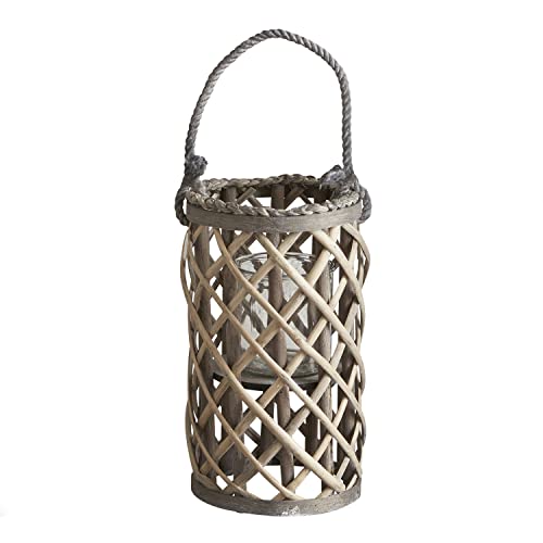 Creative Brands 47th & Main Slim Woven Lantern with Handle Candle Holder, Small, Willow
