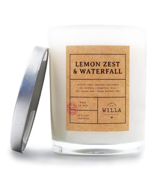 Willa Lemon Zest & Waterfall Highly Scented Candle - All Natural Soy Wax Luxury Candles Made in The USA with Essential Oils - Best for a Home / Aromatherapy / Gift / Spa / Bathroom 9oz Jar Candle