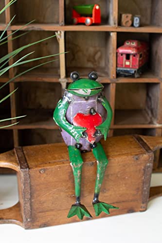 Kalalou NTM1328 Recycled Iron Frog Shelf Sitter with Heart, See Image