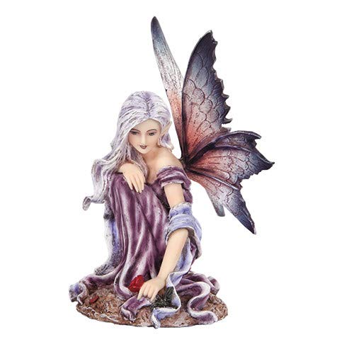 Pacific Trading Giftware 5.25 Inch Fairyland Purple Winged Fairy with Red Rose Statue Figurine