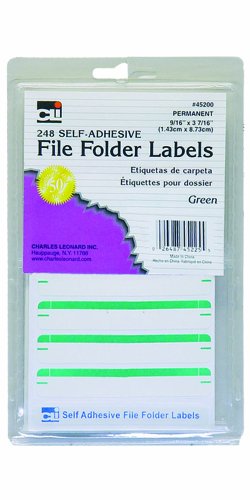 Charles Leonard File Folder Labels, Self-Adhesive, 0.56 x 3.43 Inches, Green, 248-Count Box (45225)
