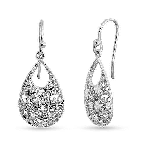 LeCalla Sterling Silver Jewelry Turkish Tear-Drop Diamond-Cut Earring for Teen Women