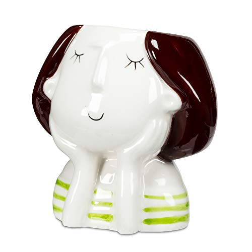 Abbott Collection  27-MINIKIN-442 Sm Girl w/Grn Stripes Planter-3.5" H, 3.5 inches H, Green