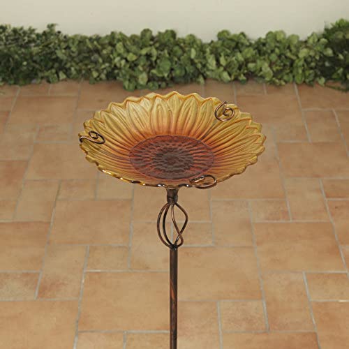 Gerson International Sunflower Birdbath Yard Stake, 31.1-inch Height, Fused Glass & Metal