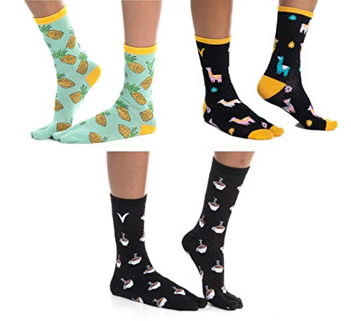 V-Toe Socks 3 Pairs V-Toe Flip-Flop Socks Casual Big Toe Premium Cotton Blend Pineapple Coffee Llama Fun Novelty Tabi Socks