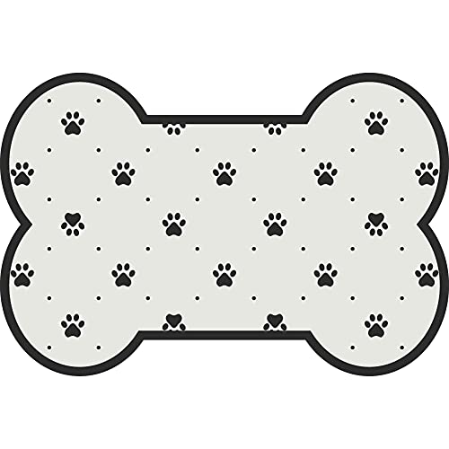 A&A Story Comfy Hour Pet Mat Paw Print Dog Bone Shape 0.08-inch, White & Black