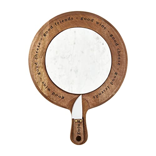 Mud Pie Marble Inset Cheese Board Set, White, 12-inch