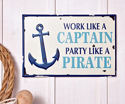 Giftcraft 088975 Work Like a Captain Party Like a Pirate Wall Sign, 14.2-inch Length, Metal