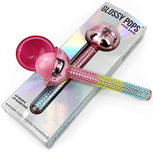 Glossy Pops | Shimmer Lip Balm & Clear Lip Gloss Duo 2-in-1 | Chrome collection (Chrome Pink)