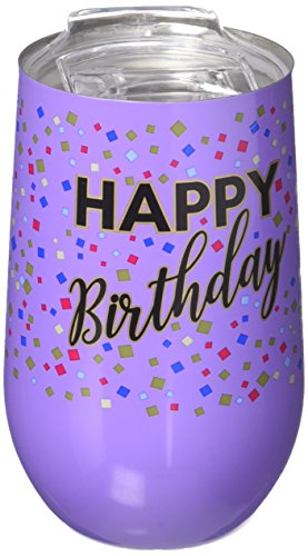 Spoontiques 16935 Happy Birthday Stainless Wine Tumbler, Purple