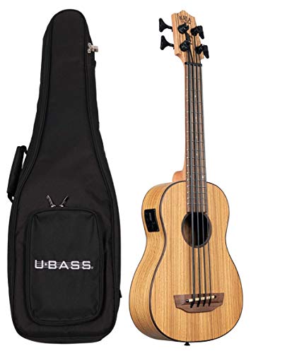 Kala U-BASS Zebrawood Fretted Bass Ukulele w/Deluxe Padded Bag, UBASS-ZEB-FS