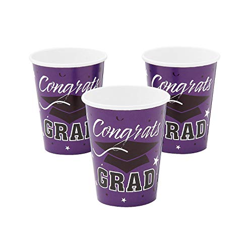 Fun Express CONGRATS GRAD PURPLE 9OZ CUPS (25PC) - Party Supplies - 25 Pieces