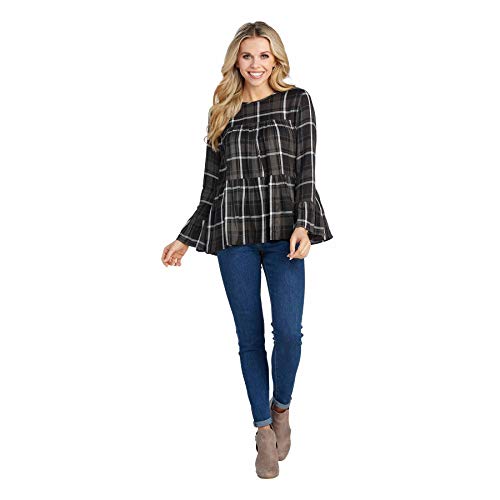 Mud Pie Plaid Evelyn Tiered Top Olive, Medium