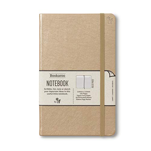 IF Bookaroo Notebook, Journal - Gold, Classic Ruled Notebook, Hard Cover with Soft PU, (A5) 21.5 x 13.5cm, 192 Pages