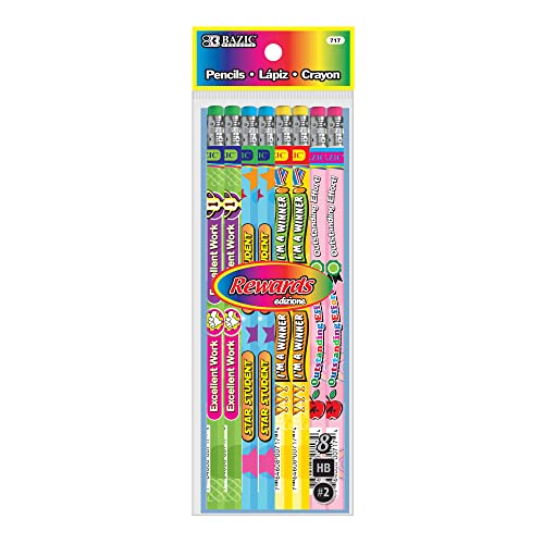 BAZIC Wood Pencil Reward Incentive Pencils, Latex Free Eraser, Unsharpened Rewards Pencil for Kids Student Artist for Writing Drawing (8/Pack), 1-Pack