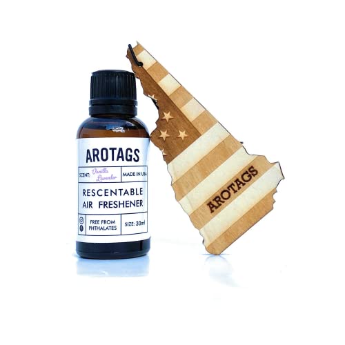 Arotags New Hampshire Patriot Wooden Car Air Freshener - Long Lasting Vanilla Lavender Scent Diffuses for 365+ Days - Includes Hanging Mirror Diffuser and Fragrance Oil - 100% American Made