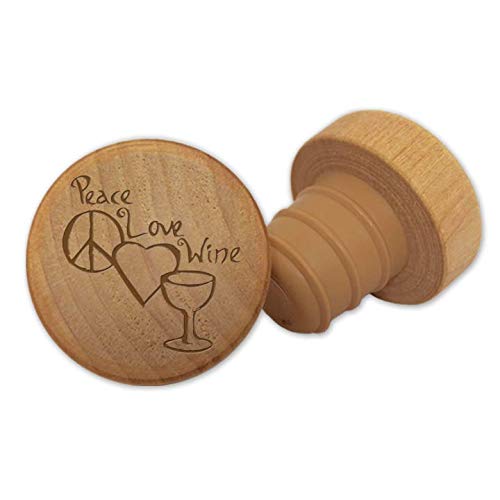 Tangico 9912 WineO Peace Love Wine with Gift Pouch Wine Stopper, Wood