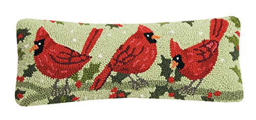 Peking Handicraft 31TG27C20OB Three Red Winter Cardinals with Holly Holiday Hook Pillow, 20-inch Long