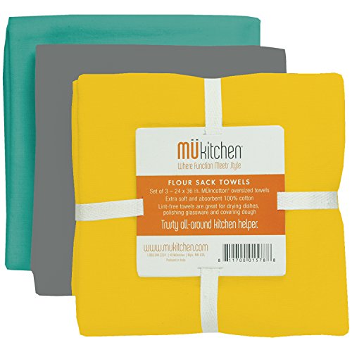 MUkitchen Flour Sack Towel, 24 by 36-Inches, Set of 3, Wharf