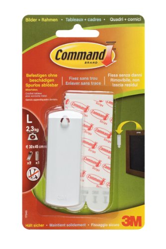 Pens Command 17040 Sawtooth Picture Hanger with Adhesive, White, 1 Hanger & 2 Strips