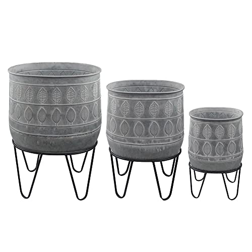 Red Carpet Studios 20174 Planters, White Wash Galvanized Leaf w Stands
