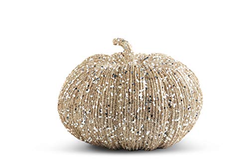 K&K Interiors 40610C 8 Inch Champagne Glitter Pumpkin
