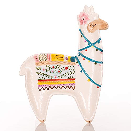 Transpac Llama Love Floral White 13 x 10 Dolomite Ceramic Valentine&