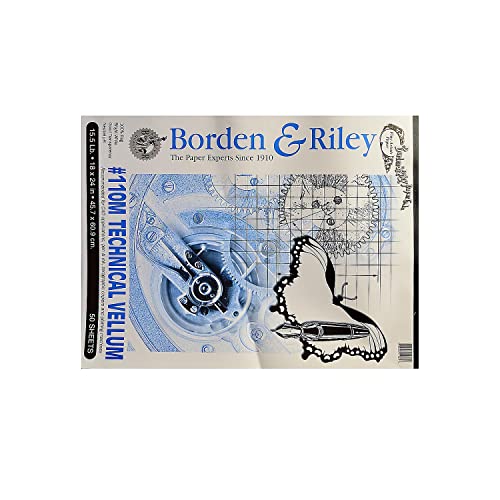 Chartpak Borden & Riley #110M Technical Vellum Pad, 18" x 24", 100% Cotton, 60 GSM/16 LB, 50 Sheets, 1 Pad Each (110P182450)