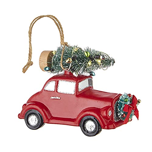 RAZ Imports 2022 Countryside Christmas 4.75" Lighted Red Vintage Car Ornament