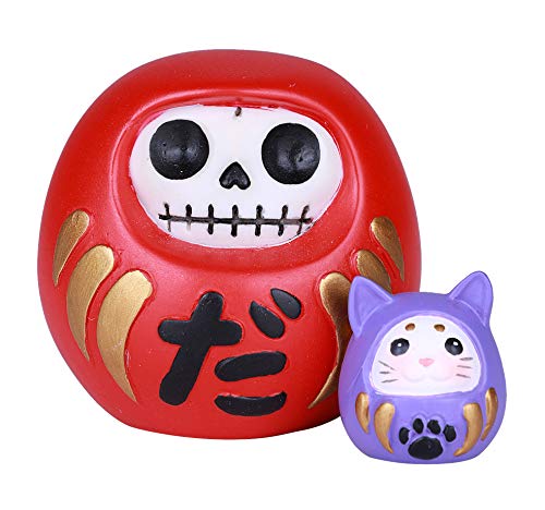 Pacific Trading SUMMIT COLLECTION Furrybones Daruma Signature Skeleton in Red Japanese Good Luck Charm Doll Costume with Blue Miniature Mouse Daruma Buddy