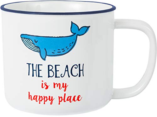 Pavilion Gift Company Large 17 Oz Stoneware Coffee Cup Mug The Beach Is My Happy Place, Blue