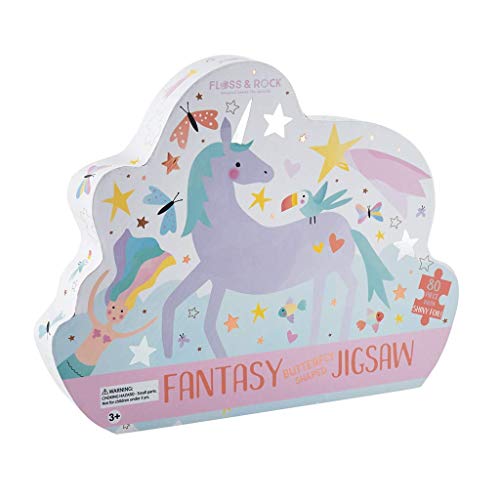 Floss & Rock Fantasy Butterfly Shaped Unicorn Pink 16 x 13 Paperboard 80 Piece Jigsaw Puzzle