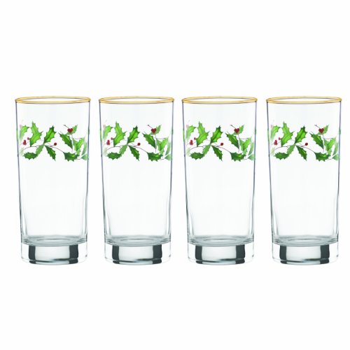 Lenox Holiday Hiball Glasses, Set of 4,Ivory