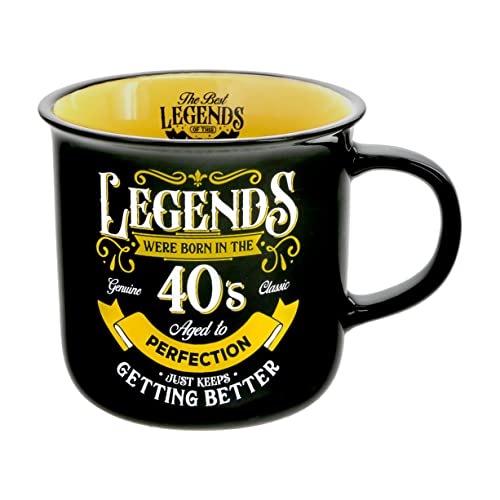 Pavilion Gift Company - Legends Were Born In The 40s - Ceramic 13-ounce Campfire Mug, Double Sided Coffee Cup, Funny Birthday Gift For Women or Men, 1 Count - Pack of 1, 3.75 x 5 x 3.5-Inches