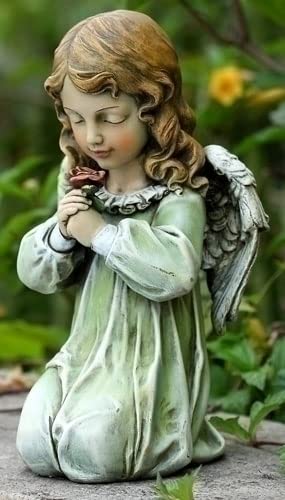 Roman 60199 Flower Looking Josephs Studio Sitting Angel Outdoor Garden Statue, 12"