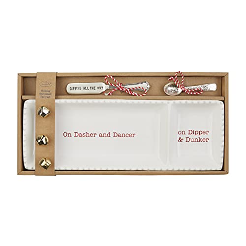 Mud Pie Circa Holiday Sectioned Tray Set, White, 4.5 x 13 inch, Dolomite