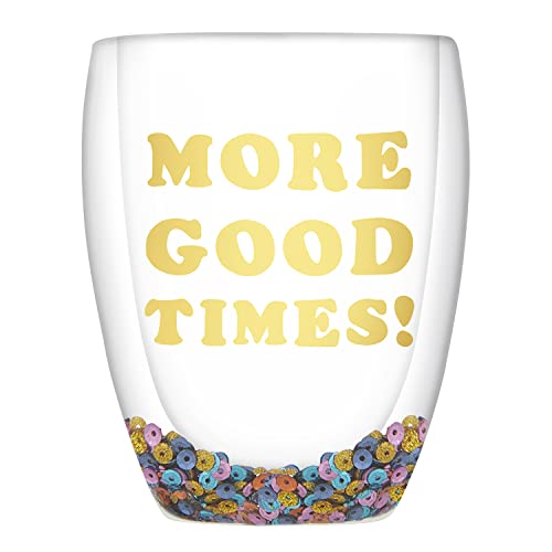Creative Brands Slant Collections Double-Wall Stemless Wine Glass, 10-Ounce, Good Times
