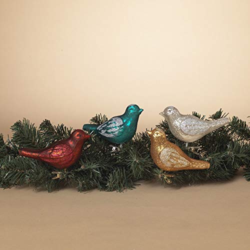 Gerson 2603820 Set of 8 Hand Blown Mercury Glass Bird Clip Ornaments 4.7" L