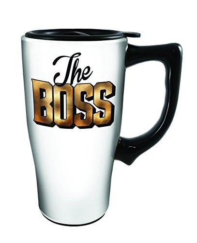 Spoontiques 12795 The The Boss Ceramic Travel Mug, White