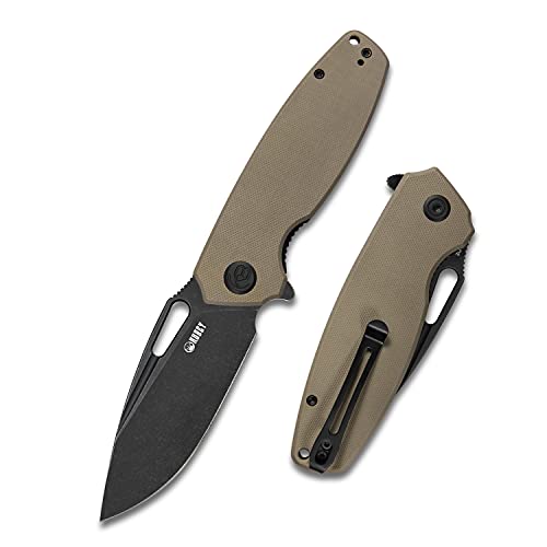 Kubey KU322 8.15" Folding Pocket Knife, Outdoor Survival Knife 3.39" D2 Drop Point Dependable Blade Knife with G10 Handle, Secure Reversible Clip for Camping Hunting Hiking Carry (Tan)