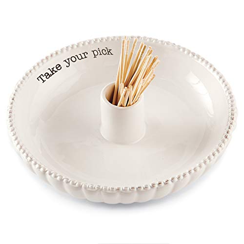 Mud Pie Pick & Choose Toothpick Dish Set, 1.25" x 6" dia, White
