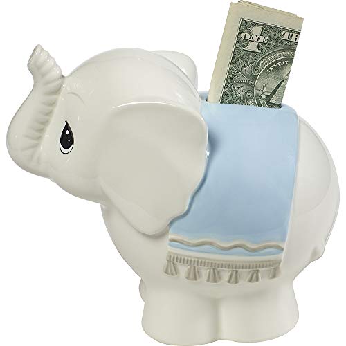 Precious Moments Baby Ceramic Figurine Elephant Money Bank, One Size, Blue