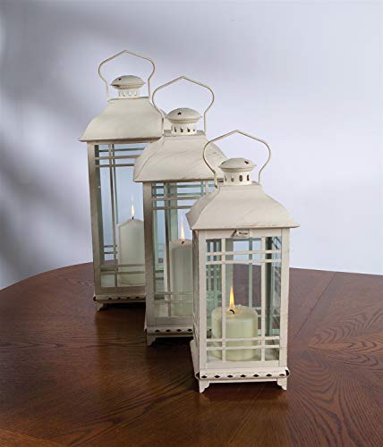 Melrose International Metal and Glass Lantern, Cream, Set of 3