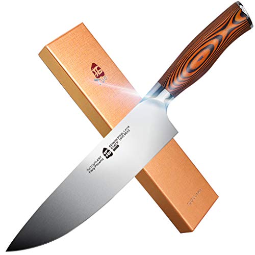TUO Cutlery Chef Knife Kitchen Knives Chefs Knife, High Carbon German Stainless Steel Cutlery Rust Resistant, Pakkawood Handle Luxurious Gift Box 8 inch Chopper Fiery Phoenix Series
