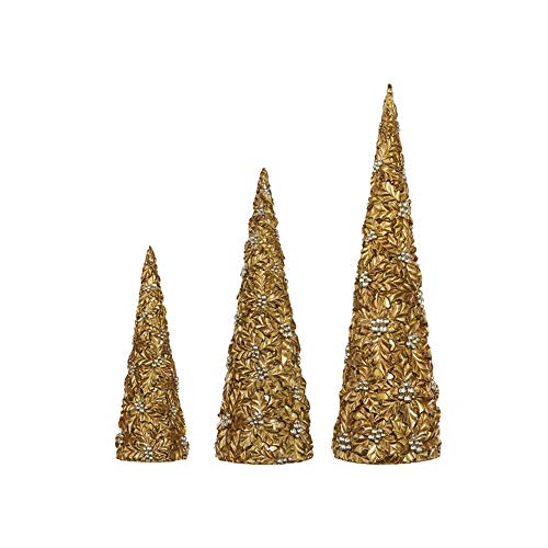 RAZ Imports 2021 Chalet 18-inch Holly Patterned Gold Cone Tree, Set of 3