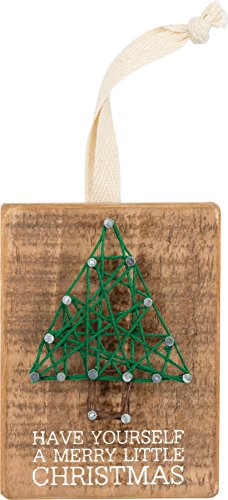 Primitives By Kathy 3 Inches x 4 Inches Fabric Metal Wood String Art - Merry Little Decorative Hanging Ornaments