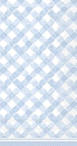 Boston International Rosanne Beck 3-Ply Paper Napkins, 16-Count Guest Size, Gingham Light Blue