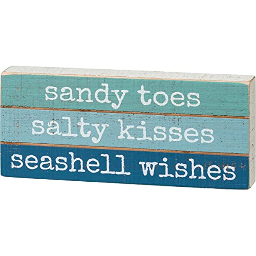 Primitives by Kathy Sandy Toes Salty Kisses Seashell Wishes Home Dcor Sign
