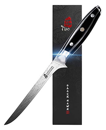 TUO Cutlery Boning Knife - 7 inch Fillet Knife Professional Small Kitchen Knife - Full Tang G10 Handle - Black Hawk S Series with Gift Box